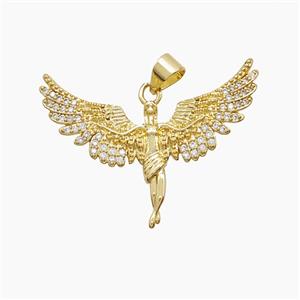 Copper Fairy Pendant Pave Zirconia 18K Gold Plated, approx 25-32mm