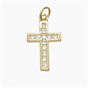 Copper Cross Pendant Pave Zirconia 18K Gold Plated, approx 12-18mm