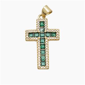 Copper Cross Pendant Pave Zirconia Crystal Glass 18K Gold Plated, approx 16-25mm