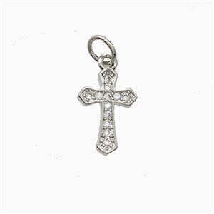 Copper Cross Pendant Pave Zirconia Platinum Plated, approx 9-13mm