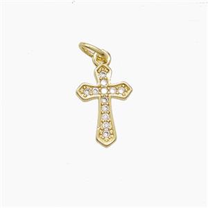 Copper Cross Pendant Pave Zirconia 18K Gold Plated, approx 9-13mm