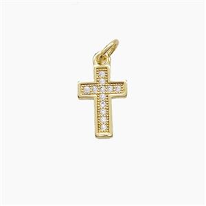 Copper Cross Pendant Pave Zirconia 18K Gold Plated, approx 8-12mm