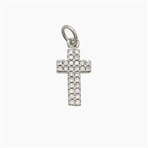 Copper Cross Pendant Pave Zirconia Platinum Plated, approx 8-13mm