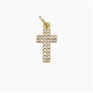 Copper Cross Pendant Pave Zirconia 18K Gold Plated, approx 8-13mm
