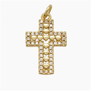 Copper Cross Pendant Pave Zirconia Heart 18K Gold Plated, approx 13-18mm