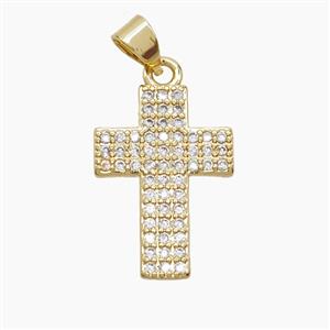 Copper Cross Pendant Pave Zirconia 18K Gold Plated, approx 14-20mm