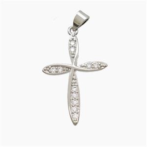 Copper Cross Pendant Pave Zirconia Platinum Plated, approx 19-27mm