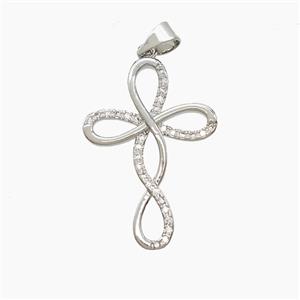 Copper Cross Pendant Pave Zirconia Platinum Plated, approx 19-27mm