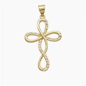 Copper Cross Pendant Pave Zirconia 18K Gold Plated, approx 19-27mm
