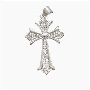 Copper Cross Pendant Pave Zirconia Platinum Plated, approx 19-28mm