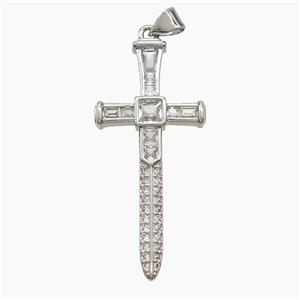 Copper Ankh Cross Pendant Pave Zirconia Sword Platinum Plated, approx 19-40mm