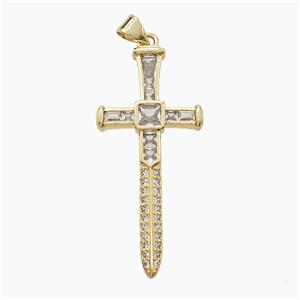 Copper Ankh Cross Pendant Pave Zirconia Sword 18K Gold Plated, approx 19-40mm