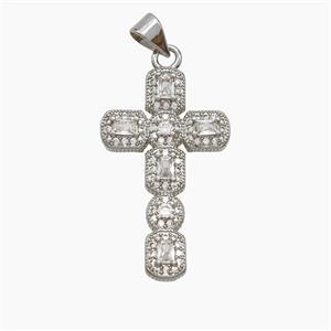 Copper Cross Pendant Pave Zirconia Crystal Glass Platinum Plated, approx 17-28mm