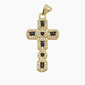 Copper Cross Pendant Pave Zirconia Crystal Glass 18K Gold Plated, approx 17-28mm