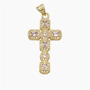 Copper Cross Pendant Pave Zirconia Crystal Glass 18K Gold Plated, approx 17-28mm