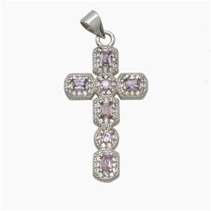 Copper Cross Pendant Pave Zirconia Crystal Glass Platinum Plated, approx 17-28mm