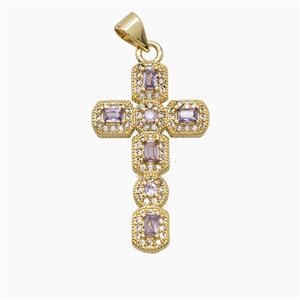 Copper Cross Pendant Pave Zirconia Crystal Glass 18K Gold Plated, approx 17-28mm