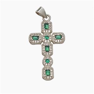 Copper Cross Pendant Pave Zirconia Crystal Glass Platinum Plated, approx 17-28mm
