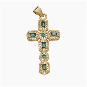 Copper Cross Pendant Pave Zirconia Crystal Glass 18K Gold Plated, approx 17-28mm