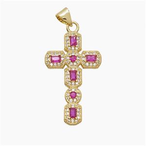 Copper Cross Pendant Pave Zirconia Crystal Glass 18K Gold Plated, approx 17-28mm
