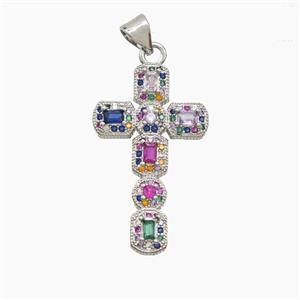 Copper Cross Pendant Pave Zirconia Crystal Glass Platinum Plated, approx 17-28mm