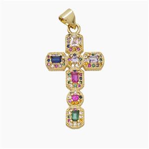 Copper Cross Pendant Pave Zirconia Crystal Glass 18K Gold Plated, approx 17-28mm