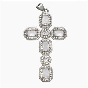 Copper Cross Pendant Pave Zirconia Crystal Glass Platinum Plated, approx 26-42mm
