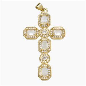 Copper Cross Pendant Pave Zirconia Crystal Glass 18K Gold Plated, approx 26-42mm