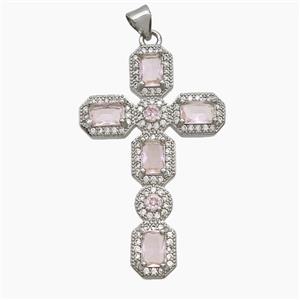 Copper Cross Pendant Pave Zirconia Crystal Glass Platinum Plated, approx 26-42mm