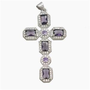 Copper Cross Pendant Pave Zirconia Crystal Glass Platinum Plated, approx 26-42mm