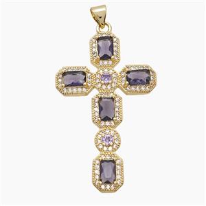 Copper Cross Pendant Pave Zirconia Crystal Glass 18K Gold Plated, approx 26-42mm