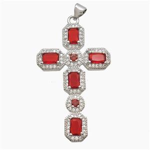 Copper Cross Pendant Pave Zirconia Crystal Glass Platinum Plated, approx 26-42mm