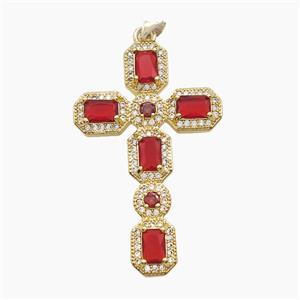 Copper Cross Pendant Pave Zirconia Crystal Glass 18K Gold Plated, approx 26-42mm