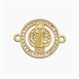 Copper Saint Jude Connector Pave Zirconia 18K Gold Plated, approx 16mm