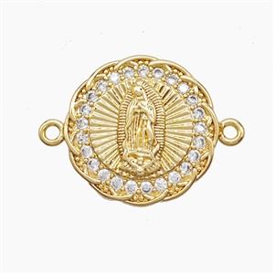Copper Virgin Mary Connector Pave Zirconia 18K Gold Plated, approx 17mm