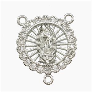 Copper Virgin Mary Pendant Pave Zirconia 3loops Platinum Plated, approx 18mm
