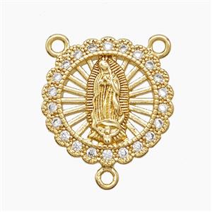 Copper Virgin Mary Pendant Pave Zirconia 3loops 18K Gold Plated, approx 18mm