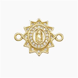 Copper Virgin Mary Connector Pave Zirconia 18K Gold Plated, approx 13-14mm