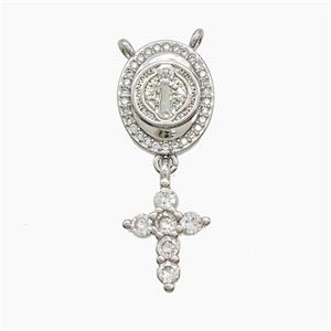 Copper Jesus Pendant Pave Zirconia Cross 2loops Platinum Plated, approx 9-13mm, 11-13mm