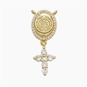 Copper Jesus Pendant Pave Zirconia Cross 2loops 18K Gold Plated, approx 9-13mm, 11-13mm