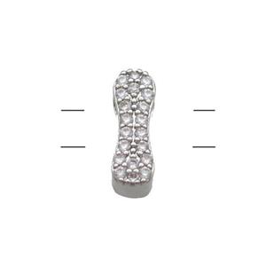 Copper Letter-I Beads Pave Zirconia 2holes Platinum Plated, approx 10-13mm