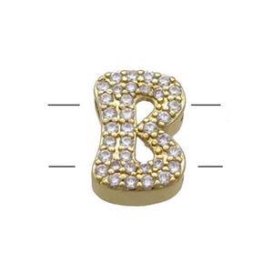 Copper Letter-B Beads Pave Zirconia 2holes Gold Plated, approx 10-13mm