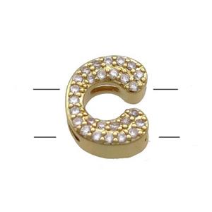 Copper Letter-C Beads Pave Zirconia 2holes Gold Plated, approx 10-13mm