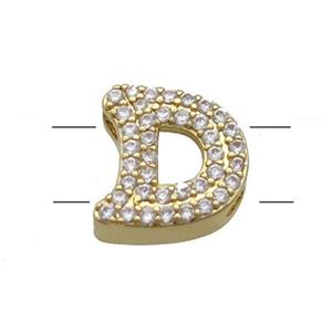 Copper Letter-D Beads Pave Zirconia 2holes Gold Plated, approx 10-13mm