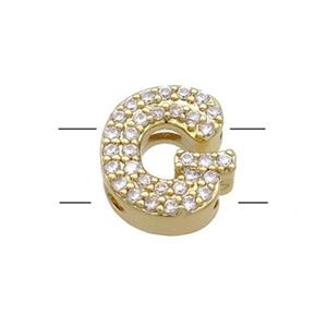 Copper Letter-G Beads Pave Zirconia 2holes Gold Plated, approx 10-13mm