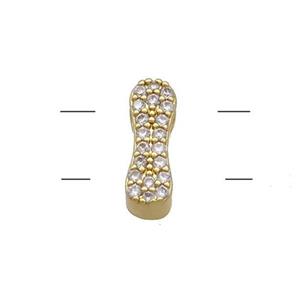 Copper Letter-I Beads Pave Zirconia 2holes Gold Plated, approx 10-13mm