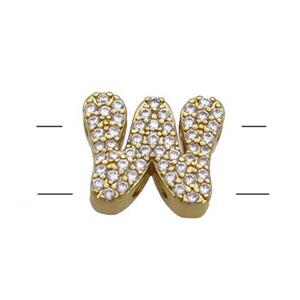 Copper Letter-W Beads Pave Zirconia 2holes Gold Plated, approx 10-13mm