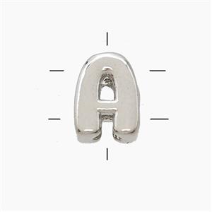 Copper Letter-A Beads 2holes Platinum Plated, approx 7-9.5mm