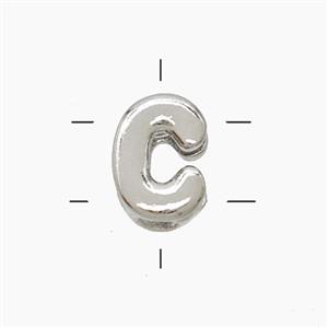 Copper Letter-C Beads 2holes Platinum Plated, approx 7-9.5mm