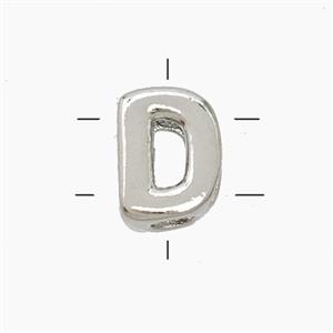 Copper Letter-D Beads 2holes Platinum Plated, approx 7-9.5mm
